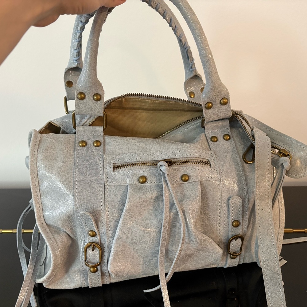 Vera pelle light blue /grey leather bag made in Italy